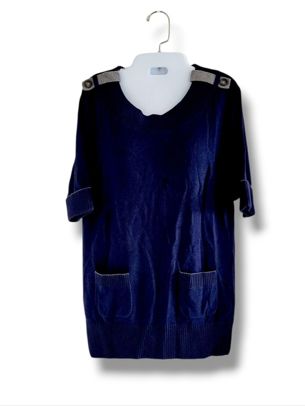 BR | EUC Navy 3/4 Sleeve Pocket Knit Wool Blend Tunic Sweater (SIZE M)